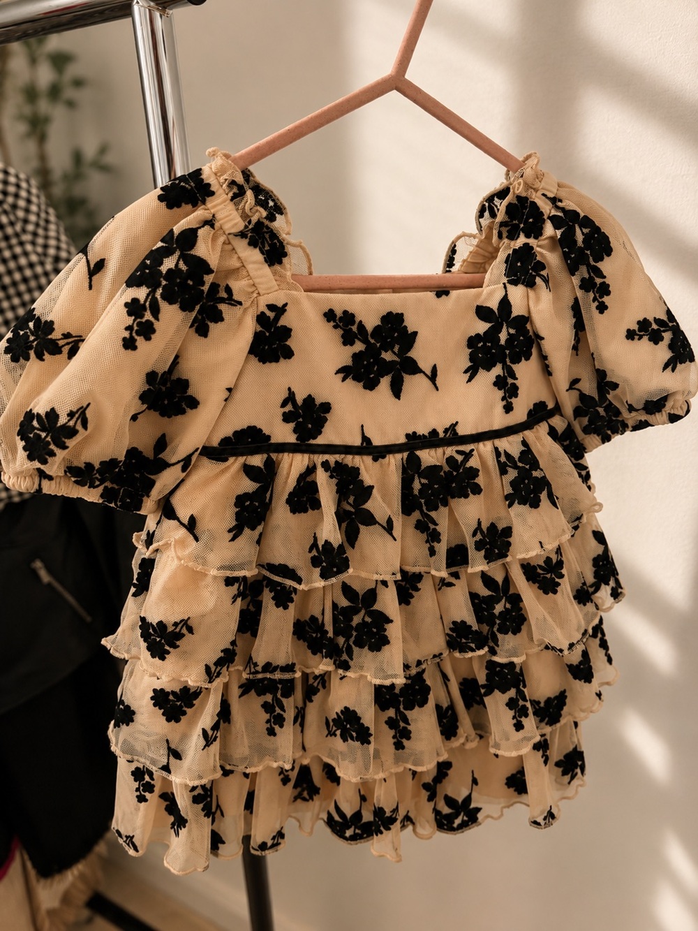 Janie & Jack Beige Floral Ruffle Dress 12-18M girl